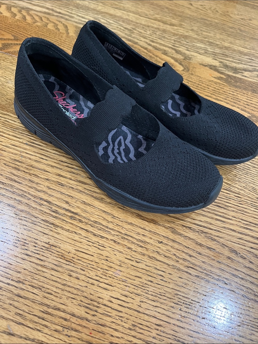 Skechers Black Knit Mary Jane Slip-On Flats - Picture 3 of 5